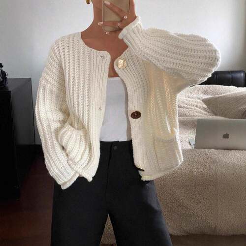 Women'S Lightweight Fashion Button Knit Cardigan | Round