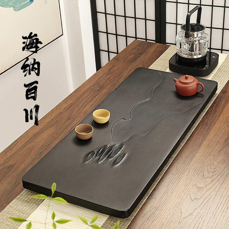 石头茶盘仿天然家用石茶盘家用新款圆形方形圆形超大号茶盘