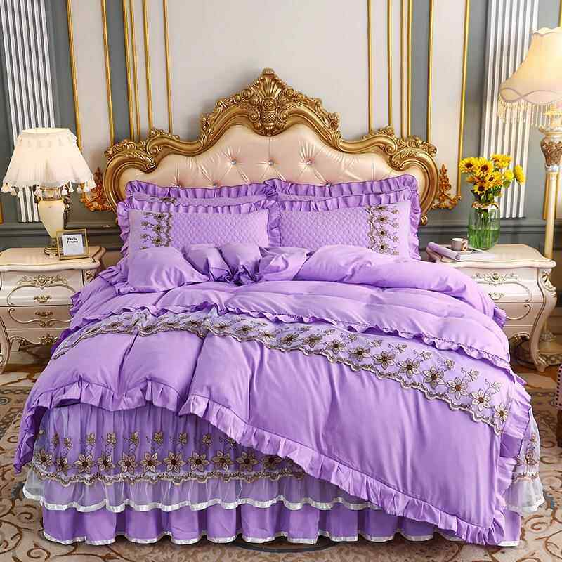 高档欧夹棉床裙四件套纯棉蕾丝床套被床罩套加厚用保暖春秋式款床