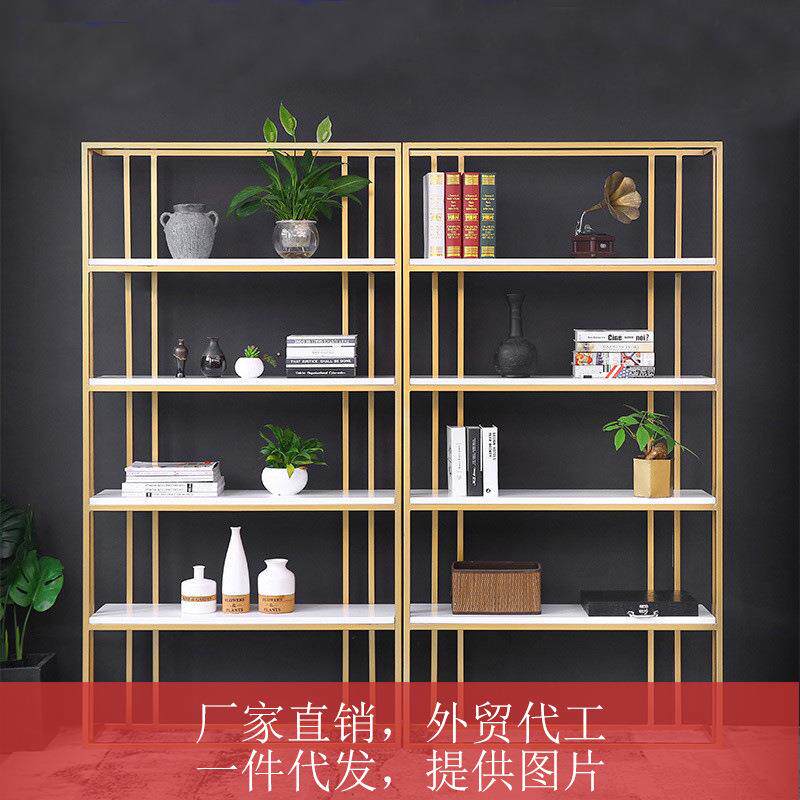 铁艺置物架落地金色北欧书架现代简易创意架子客厅隔断陈列展示柜