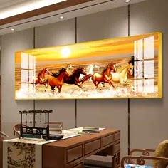 八骏图墙壁画客厅挂画办公室背景山水画马到成功装饰画八匹骏马图