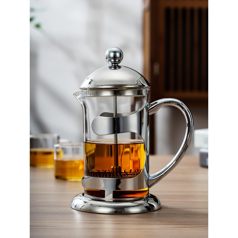 雅风雅士壶玻璃泡茶壶不锈钢耐热冲茶器法压壶咖啡壶茶壶滤压茶壶