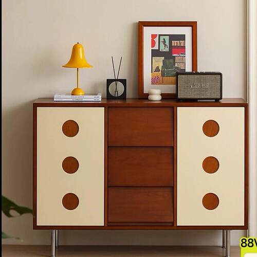 北欧实木餐边柜家用小户型不锈钢多功能茶水柜客厅中古储物玄关柜