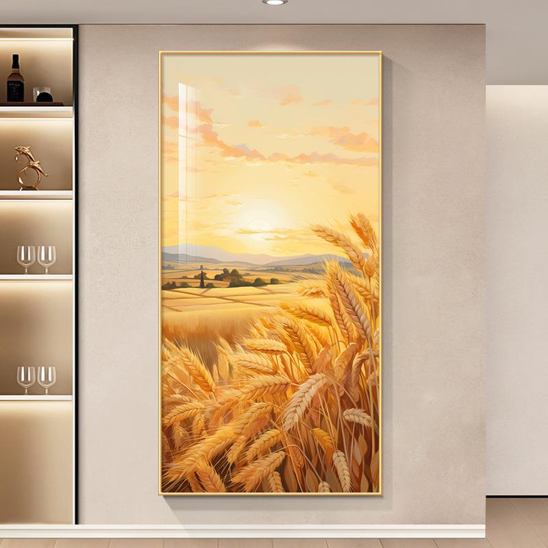 日出东方玄关装饰画红太阳入户正对门走廊过道尽头壁画田园风挂画
