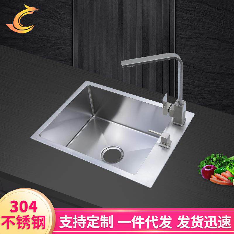 台上圆角厚面板单盆 侧边开龙头孔 304不锈钢洗菜盆手工单槽