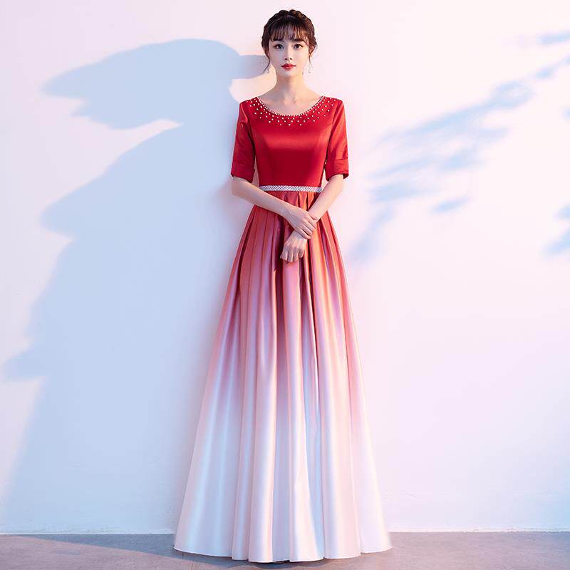 高档大型合唱团演出服装女式长裙色歌曲比赛服装红色爱朗国诵指家