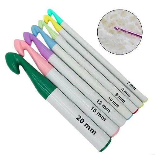 H4GD 7pcs Huge Plastic Crochet Hook Set 7mm-20mm Colorful