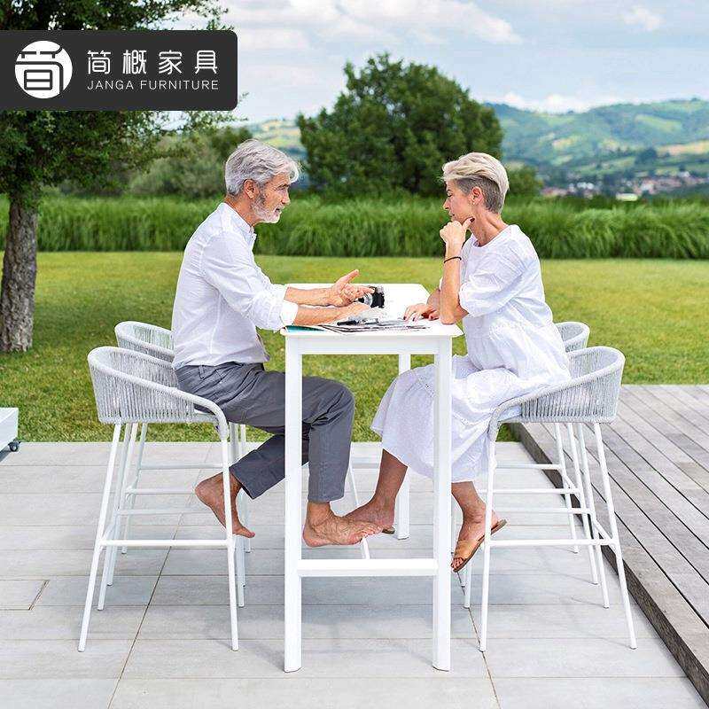 户外庭院吧台桌椅组合别墅露天藤编靠背高脚凳咖啡奶茶店休闲吧椅