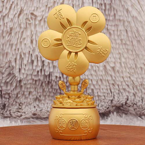 沙金有钱花元宝聚宝盆五福临门财源进风车转转摆件金属工艺品