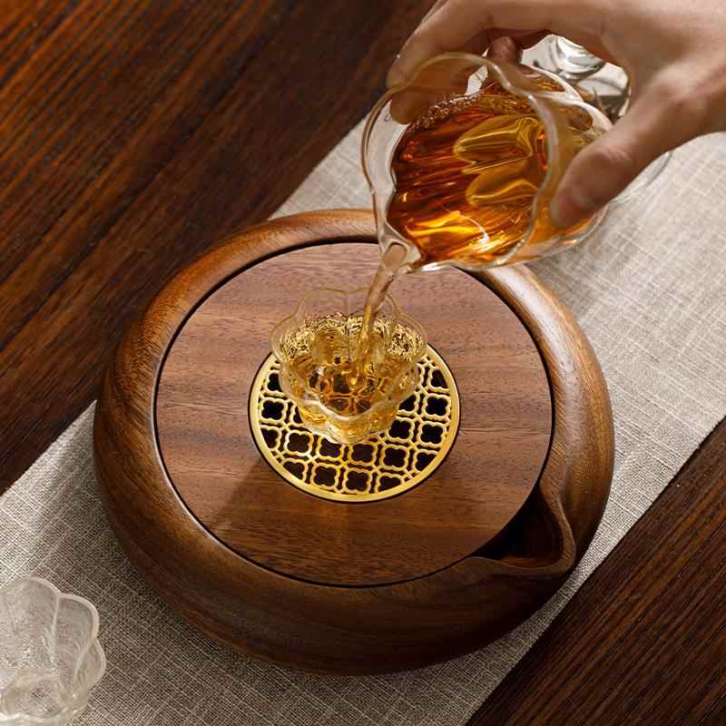 桃胡木储水式壶承干茶盘中式小型开口笑干干泡台家用新实木泡盘紫