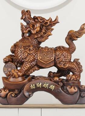 业麒麟摆树881598件一对家居客厅电柜木纹视脂工艺品摆设店面开招