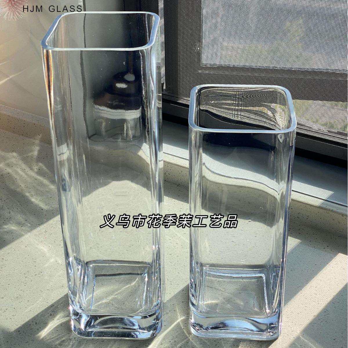 HJM-现代简约加厚四方形玻璃花瓶透明客厅插花富贵竹百合水养摆件
