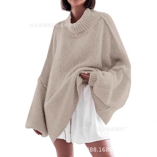 Womens Oversized Sweater Chunky Crew Neck Lantern Sleeve