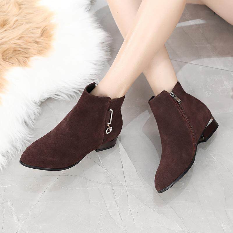 高档225春秋皮真平0皮底短靴磨砂百搭女靴大码软底妈妈鞋中年短筒