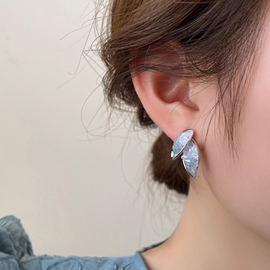 韩国蓝色渐变耳钉女纯银小众设计感高级感耳饰2024年耳环
