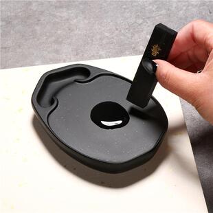 正品国家遗/莲非瓣砚楷/歙砚金砚星台掌中宝小把玩老坑砚台肩端砚