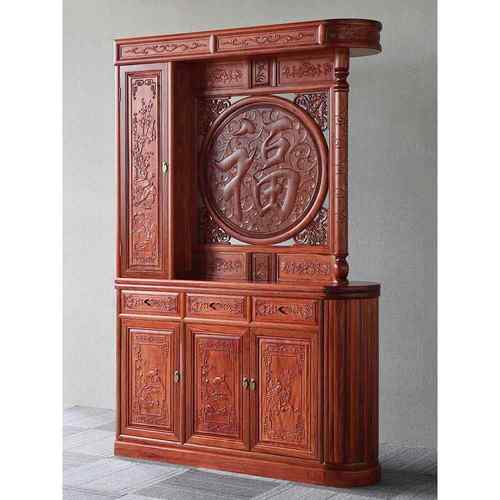 中式实木玄关客厅隔断双面酒鞋柜金花梨木储物间厅进门口入户屏风