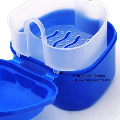 3X Dark Blue Denture Case, Denture Cup With Strainer,