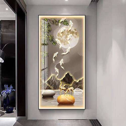 现代玄关装饰画进门入户正对门走廊过道挂画客厅入门玄幻壁画竖版