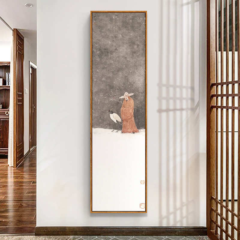心灯 日式原木风玄关装饰画新中式禅意别墅壁画走廊挂画竖版荷花图片