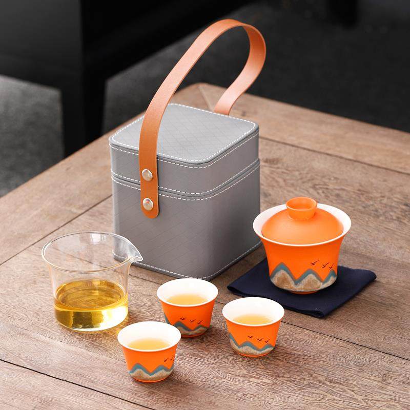 便携式旅行茶具盖碗套装粗陶远山功夫茶快客杯户外随身三人喝茶具,餐饮具,旅行茶具,淘宝优惠券,粉丝福利购,淘宝优惠卷