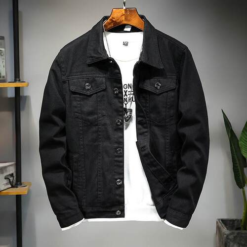 Men's jacket, men's top, pure black denim jacket, men's