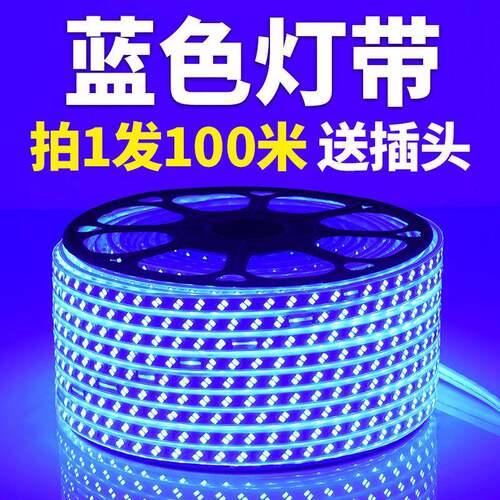 220V蓝色灯条超高亮天花吊顶KTV招牌灯箱装饰长条灯蓝光LED灯带