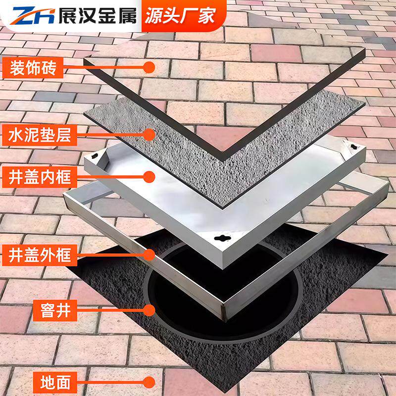 污水井盖井盖隐形雨水井盖不锈钢井盖批发装饰304厂家式隐形下沉