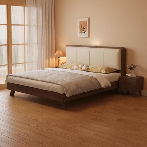 床全实木软包床现代简约家用卧室双人床1米5橡胶木床1米8单人床架