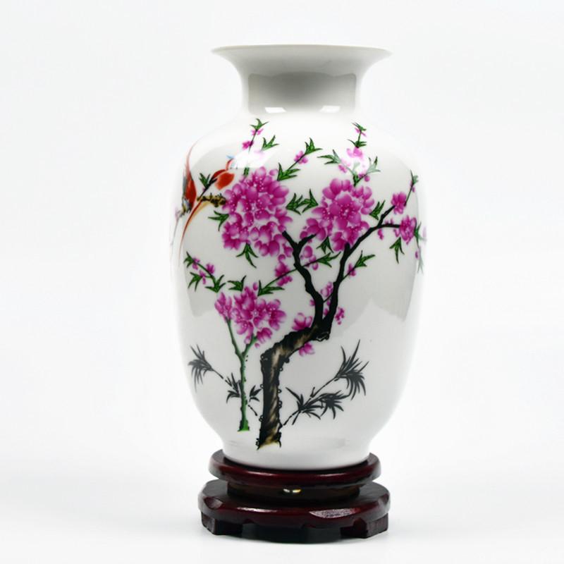 景德镇陶瓷器白色桃花花瓶花插瓷瓶 现代家居装饰品客厅酒柜摆件