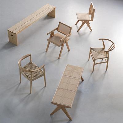 北欧白蜡木实木绳编休闲椅原木现代家用餐椅靠背扶手书房椅子大全