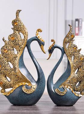 入户门玄关摆件客厅轻奢高档工艺品欧式情侣天鹅家居装饰品婚庆商