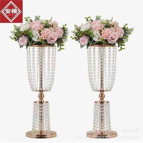 欧式婚庆电镀小蛮腰水晶花架浪漫装饰酒店宴会厅主桌花器桌面婚摆