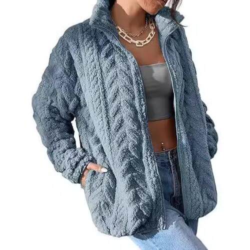 Winter Fleece Jacket For Women Zipper Up Zip Up Stand Collar