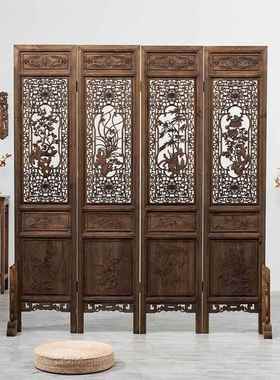 风5848复古厅做旧屏折屏雕花中仿国风玄关客新中式实木古移动花格