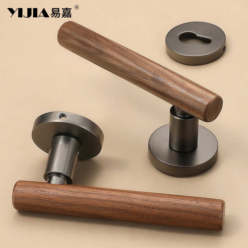 分体家用静音现代门把手房间原木门锁室内磁胡桃木简约吸卧室门锁