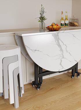 家用大圆桌餐桌可折叠简约吃饭桌子小户型出租屋移动圆形餐台