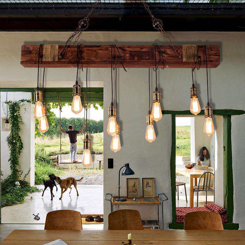 美式乡村工业风酒吧清吧咖啡馆餐厅吧台实木装饰复古怀旧木头吊灯