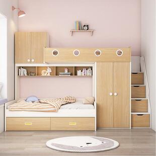 儿童交错式 上下床小户型带衣柜两层错位型高低子母床多功能