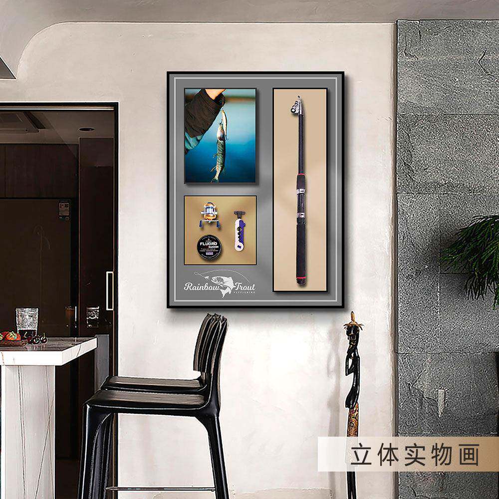钓鱼装饰画海鲜烧烤店餐厅挂画垂钓路亚海钓渔具店壁画立体实物画