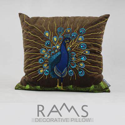 高档美式抱枕红木发靠靠垫新中式雀刺绣办公室孔背家具客厅床头沙