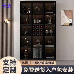 bts酒柜靠墙储物柜客厅家用玻璃门展示柜酒柜一体高挡餐厅玻璃门