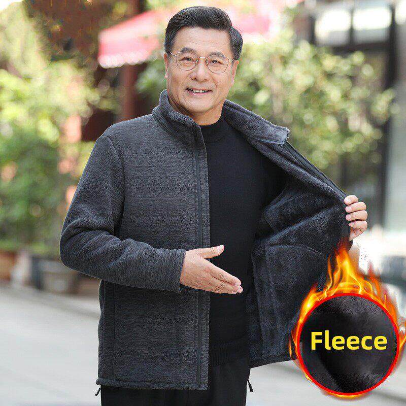 中老年加绒卫衣男秋冬季羊羔绒外套爸爸装摇粒绒抓绒宽松加厚上衣