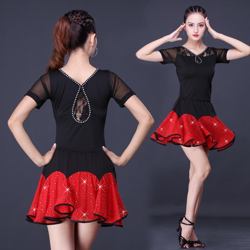 拉丁舞服装女成人2019新款拉丁舞裙广场舞套装舞蹈服练功服短袖