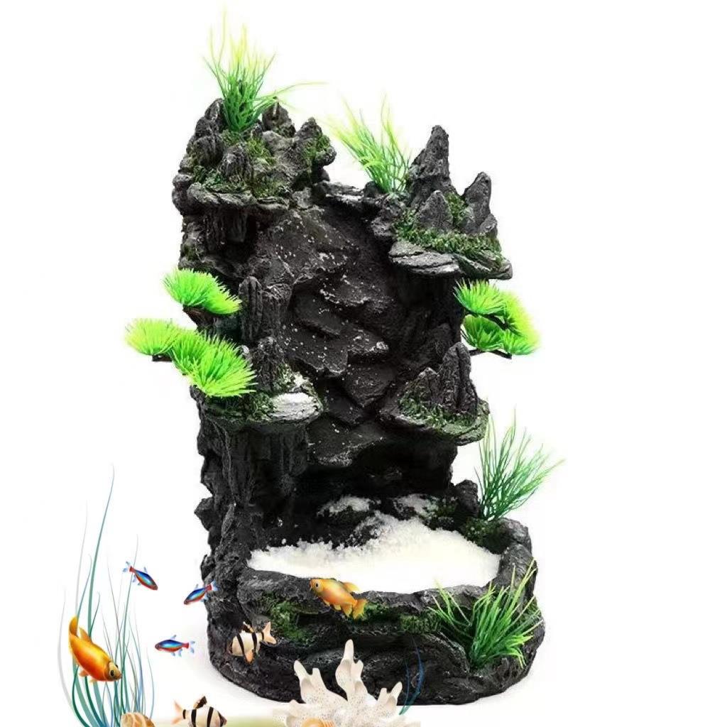 鱼缸流沙瀑布假山套餐造景动态水族动力大小型仿青龙石假山