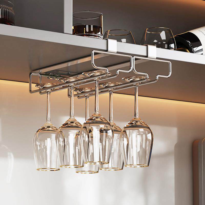 2024新款红酒杯架倒挂悬挂式家用免打孔高脚杯酒柜收纳架