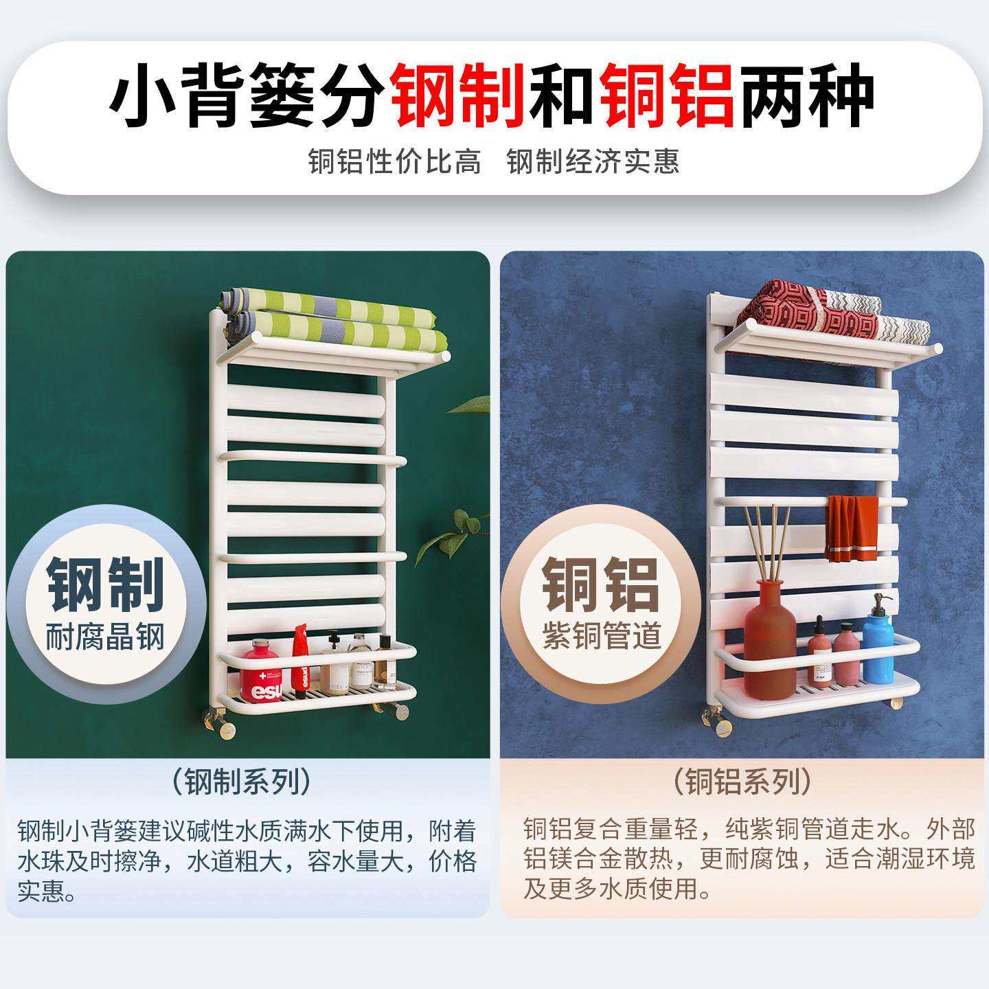 鲁本斯铜铝覆合小竹篓暖气片家用板式换热器化妆室水暖明装置物架