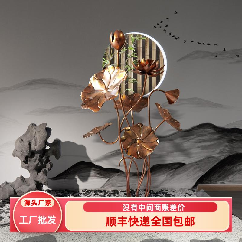 创意荷叶摆件立体婚庆道具品新中式莲花铁艺莲叶水景装饰水池荷花
