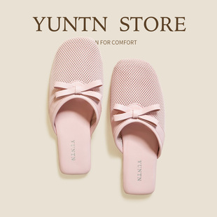 品质夏天甜美PU皮网面包头凉拖鞋女镂空清凉透气防滑牛筋底居家鞋