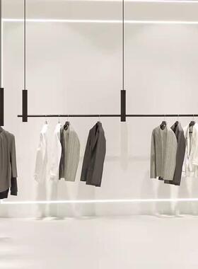 服装店吊架婚纱架女装店吊杆黑色钢丝绳高低调节挂衣架子悬吊式天
